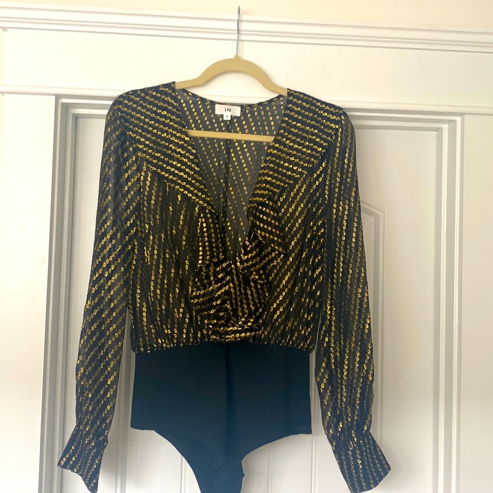 Gold/Black sheer bodysuit